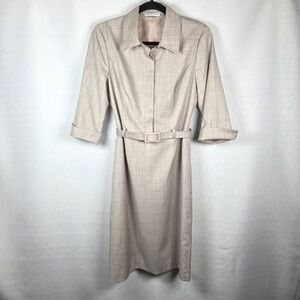 VTG Pendleton Beige Dress Size 10 Belted Midi Grannycore Shirtdress Office Siren
